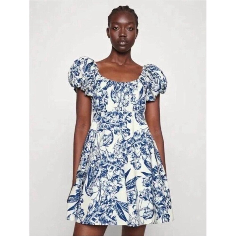 Abercrombie & Fitch Emerson Blue Floral Poplin Puff Sleeve Dress Size Small